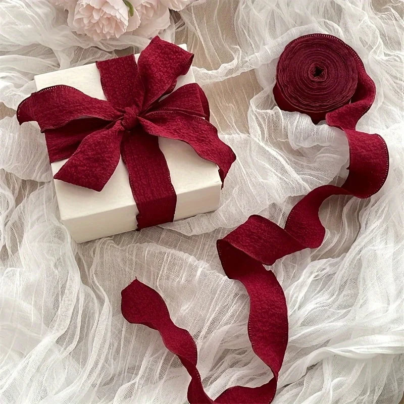 Boho Chic Pleated Ribbon with Lotus Leaf Edge – 1.5" Polyester Gift Wrap & Holiday Decoration Ribbon