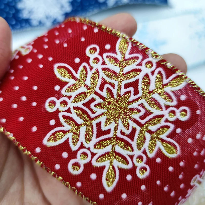 Christmas Snowflake Printed Organza Ribbon – Wired Edge Holiday Gift Wrapping & Craft Ribbon