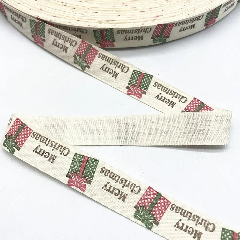 Christmas Printed Polyester Cotton Ribbon –  Single-Face Ribbon for Gift Wrapping, Holiday Crafts & Party Decorations