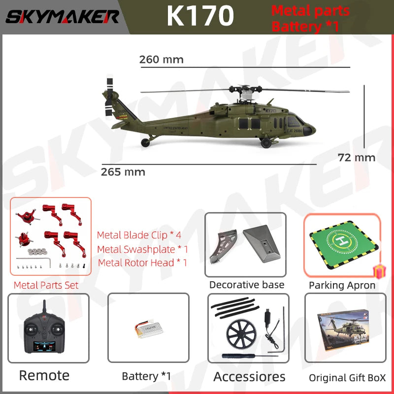 K170 UH-60L 4CH Brushless RC Helicopter with 6-Axis Gyro