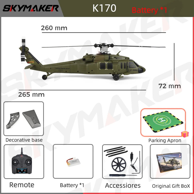 K170 UH-60L 4CH Brushless RC Helicopter with 6-Axis Gyro