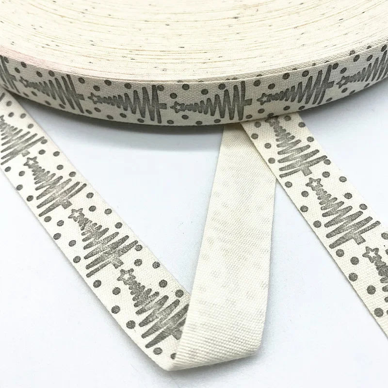 Christmas Printed Polyester Cotton Ribbon –  Single-Face Ribbon for Gift Wrapping, Holiday Crafts & Party Decorations