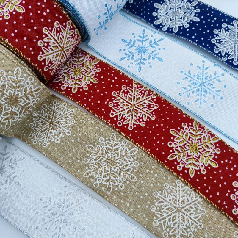 Christmas Snowflake Printed Organza Ribbon – Wired Edge Holiday Gift Wrapping & Craft Ribbon