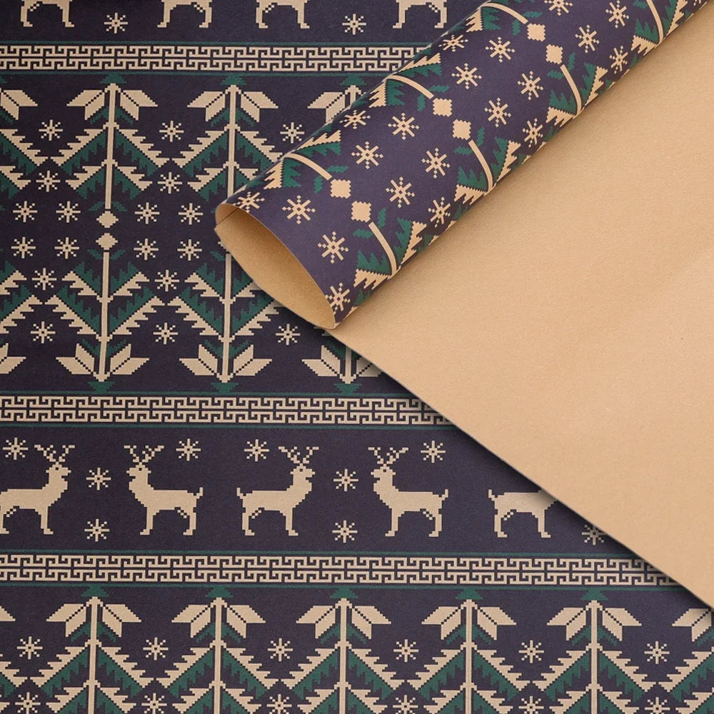 5-Pack Christmas Kraft Wrapping Paper – Cartoon Holiday Gift Wrap Sheets