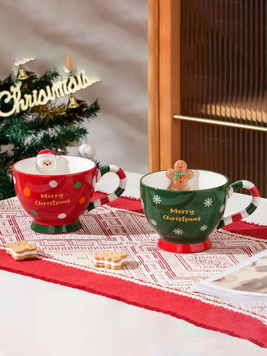 Christmas Gingerbread & Santa Mug – Large Capacity