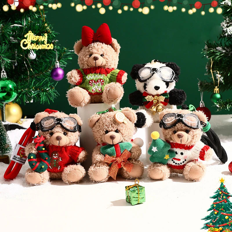 Christmas Plush Bear Keychain – Holiday Cartoon Bag Pendant