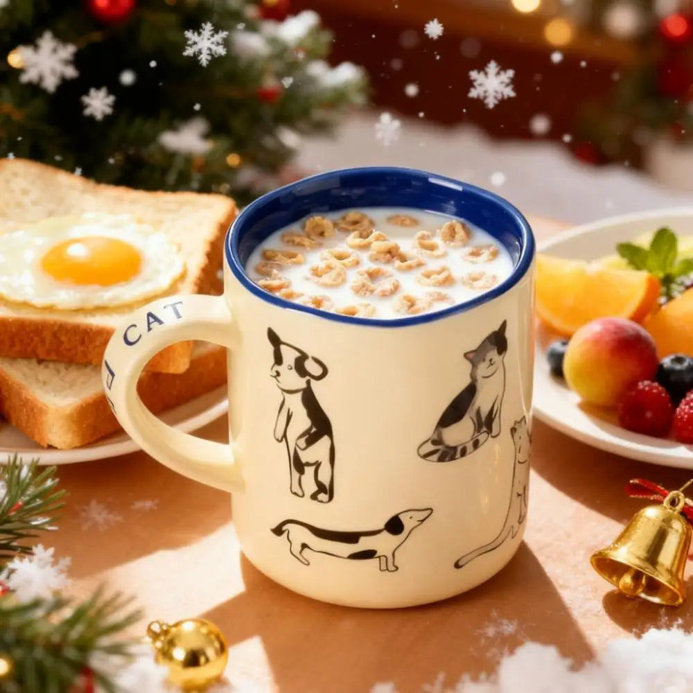 Hand-Painted Cat & Dog Couple Mug – 420ml Ceramic