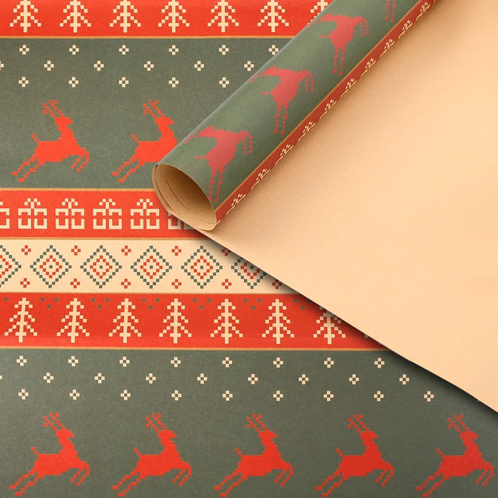 5-Pack Christmas Kraft Wrapping Paper – Cartoon Holiday Gift Wrap Sheets
