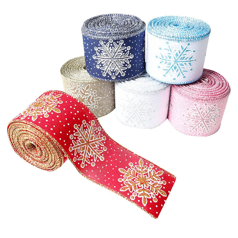 Christmas Snowflake Printed Organza Ribbon – Wired Edge Holiday Gift Wrapping & Craft Ribbon