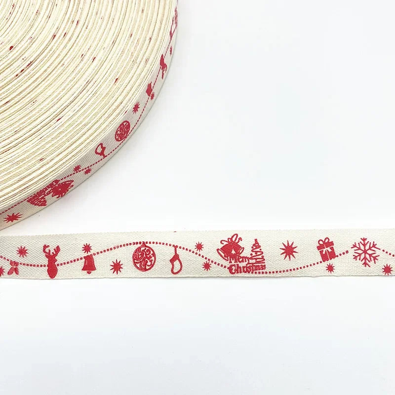 Christmas Printed Polyester Cotton Ribbon –  Single-Face Ribbon for Gift Wrapping, Holiday Crafts & Party Decorations