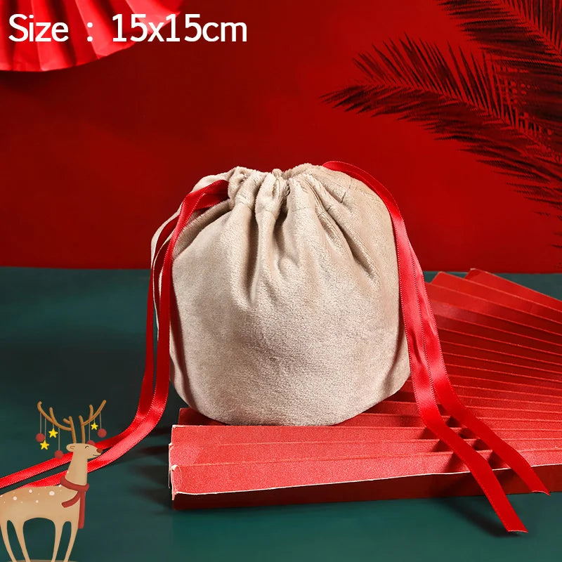 Christmas Velvet Antlers Drawstring Candy Gift Bag