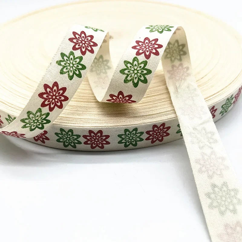 Christmas Printed Polyester Cotton Ribbon –  Single-Face Ribbon for Gift Wrapping, Holiday Crafts & Party Decorations