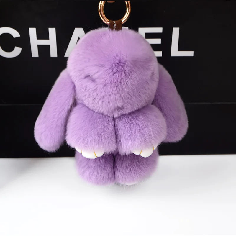 Natural Rex Rabbit Fur Fluffy Bunny Keychain