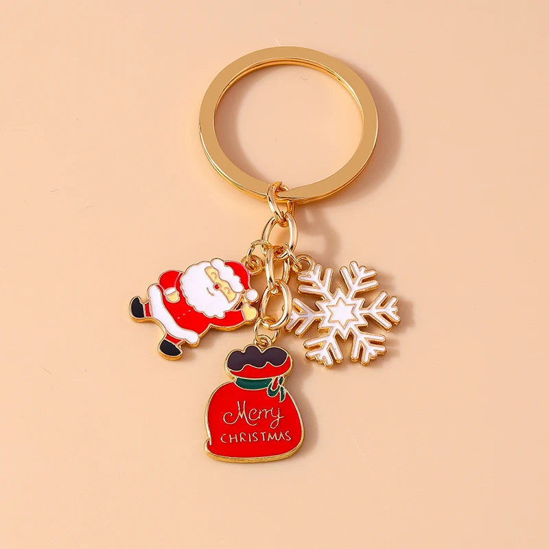 Christmas Enamel Snowman & Santa Keychain