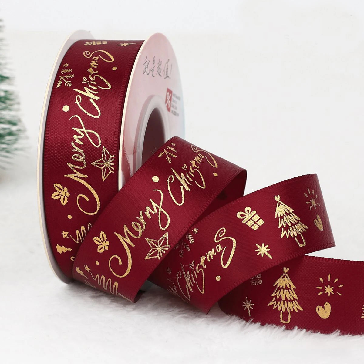 Christmas Embroidered Polyester Ribbon – 1" Holiday Craft & Gift Wrap Ribbon