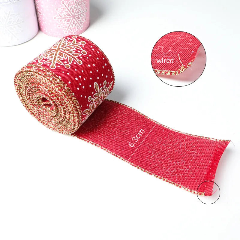 Christmas Snowflake Printed Organza Ribbon – Wired Edge Holiday Gift Wrapping & Craft Ribbon