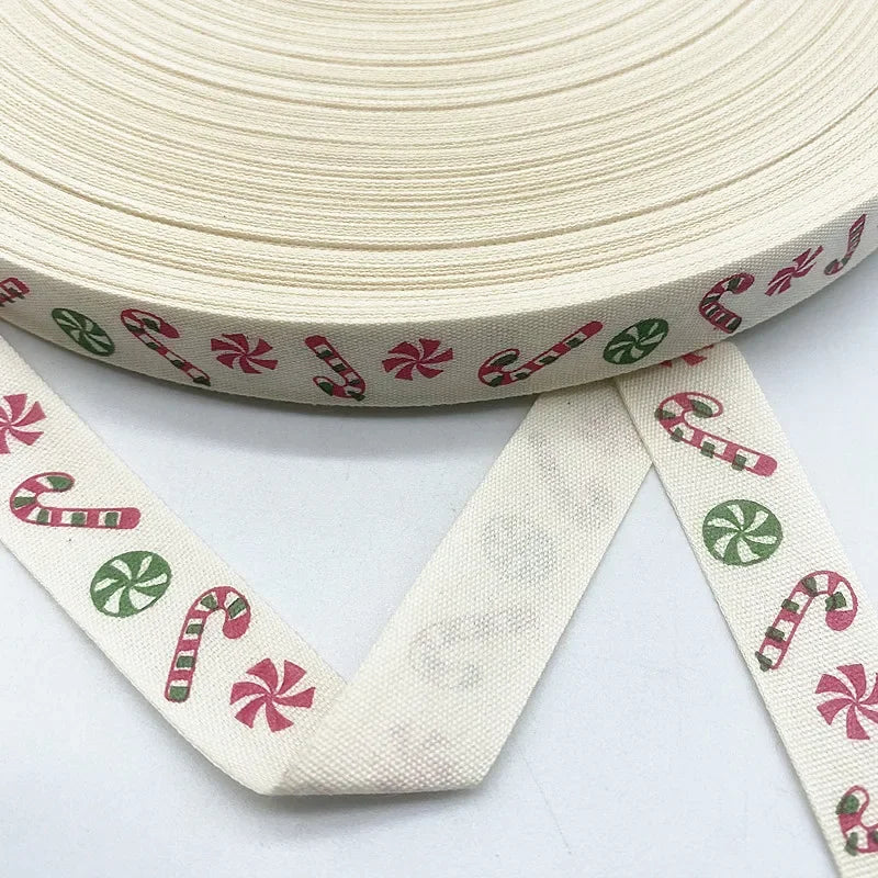 Christmas Printed Polyester Cotton Ribbon –  Single-Face Ribbon for Gift Wrapping, Holiday Crafts & Party Decorations