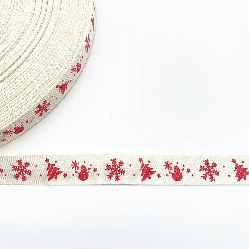 Christmas Printed Polyester Cotton Ribbon –  Single-Face Ribbon for Gift Wrapping, Holiday Crafts & Party Decorations