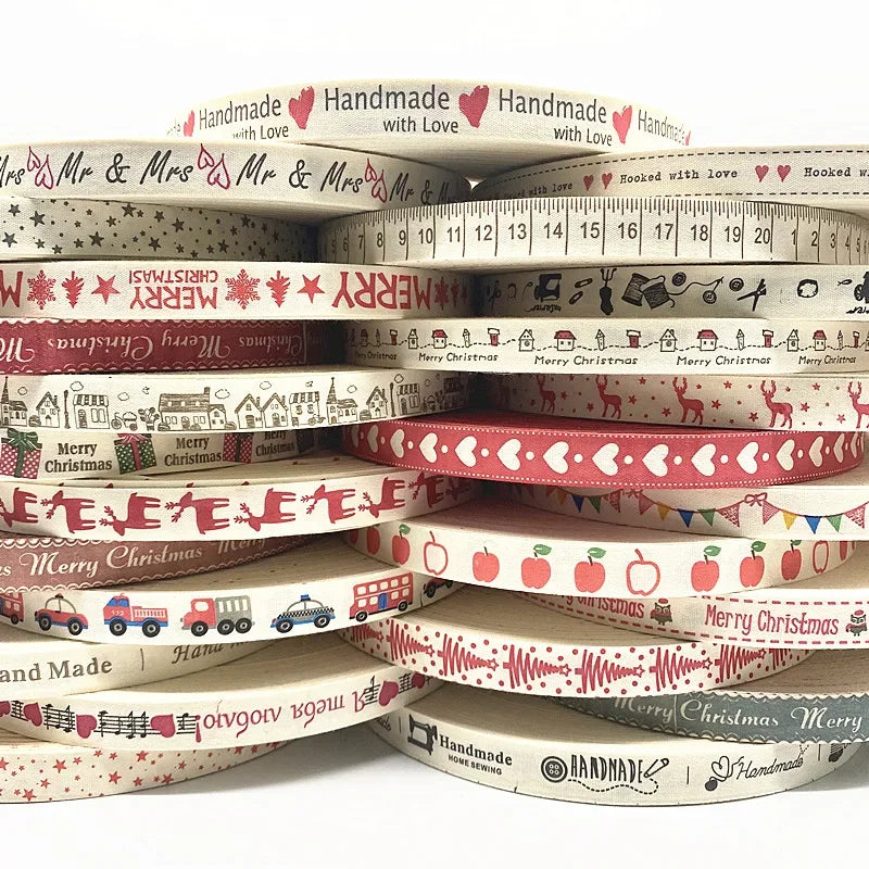Christmas Printed Polyester Cotton Ribbon –  Single-Face Ribbon for Gift Wrapping, Holiday Crafts & Party Decorations