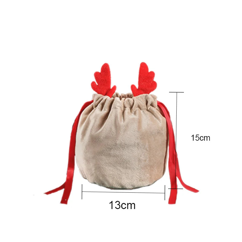 Christmas Velvet Antlers Drawstring Candy Gift Bag